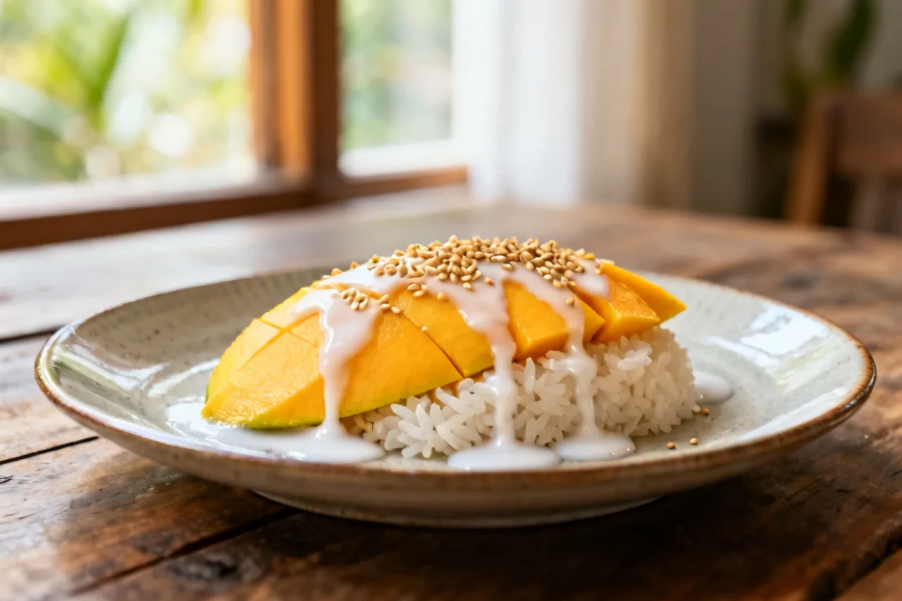 Arroz pegajoso con mango