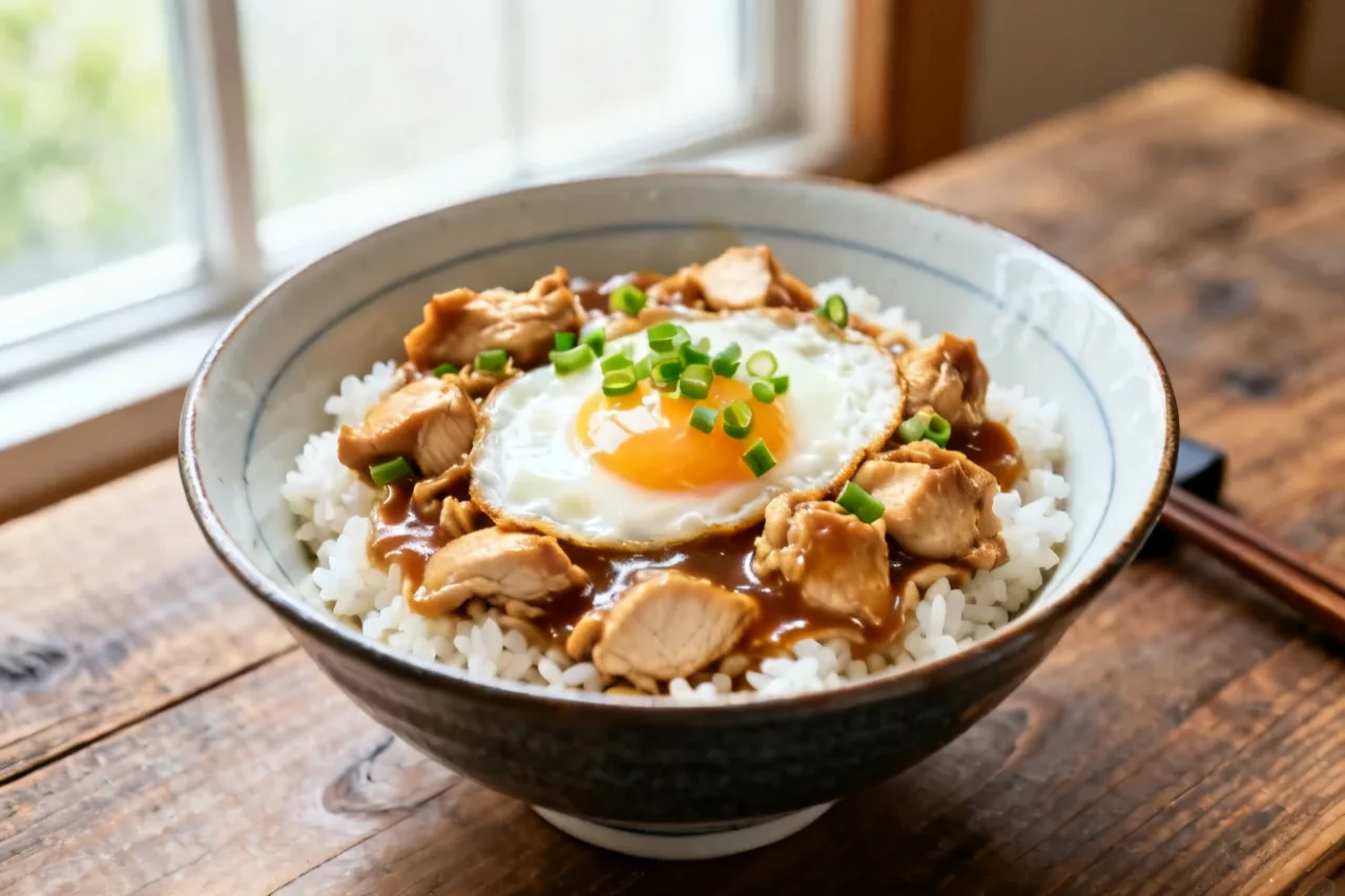 Oyakodon (Hähnchen-Ei-Reisschüssel)